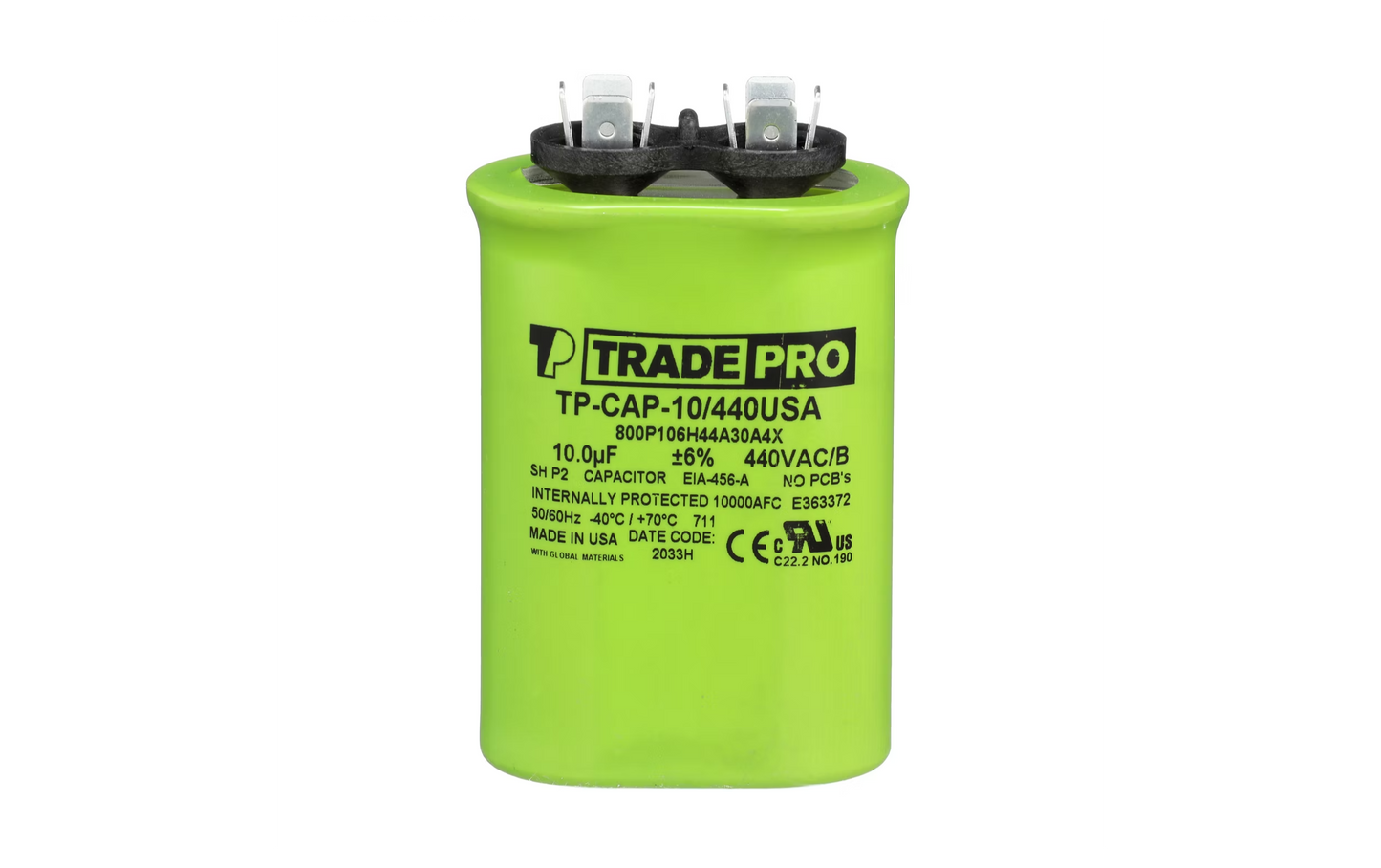 Run Capacitor, 10/440 VAC, Oval