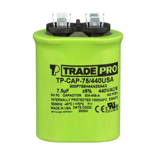 TRADEPRO TP-CAP-7.5/440USA Oval Run Capacitor | 7.5 MFD 440V Made in USA