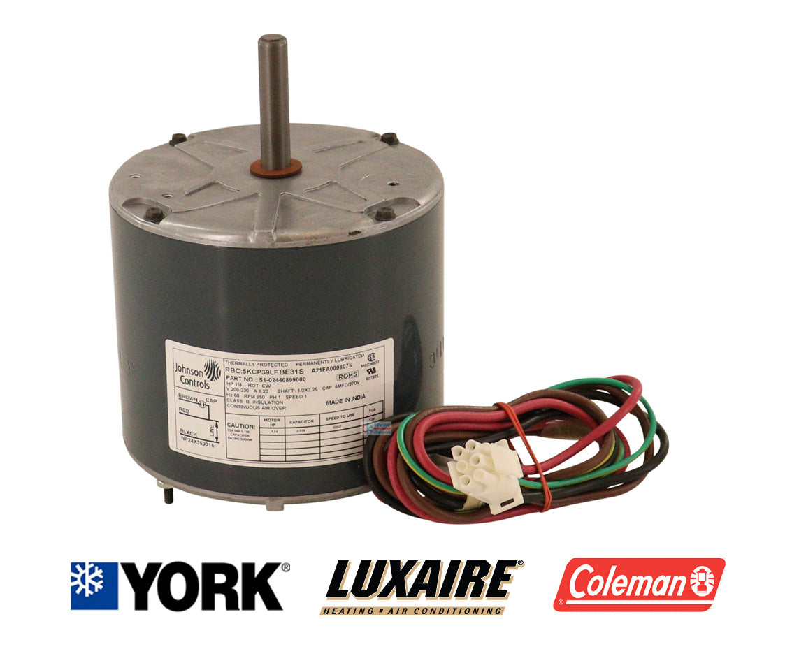York / Johnson Controls S1-02440899000 Condenser Fan Motor – Genuine OEM 1/4 HP 850 RPM Single-Speed Condenser Motor