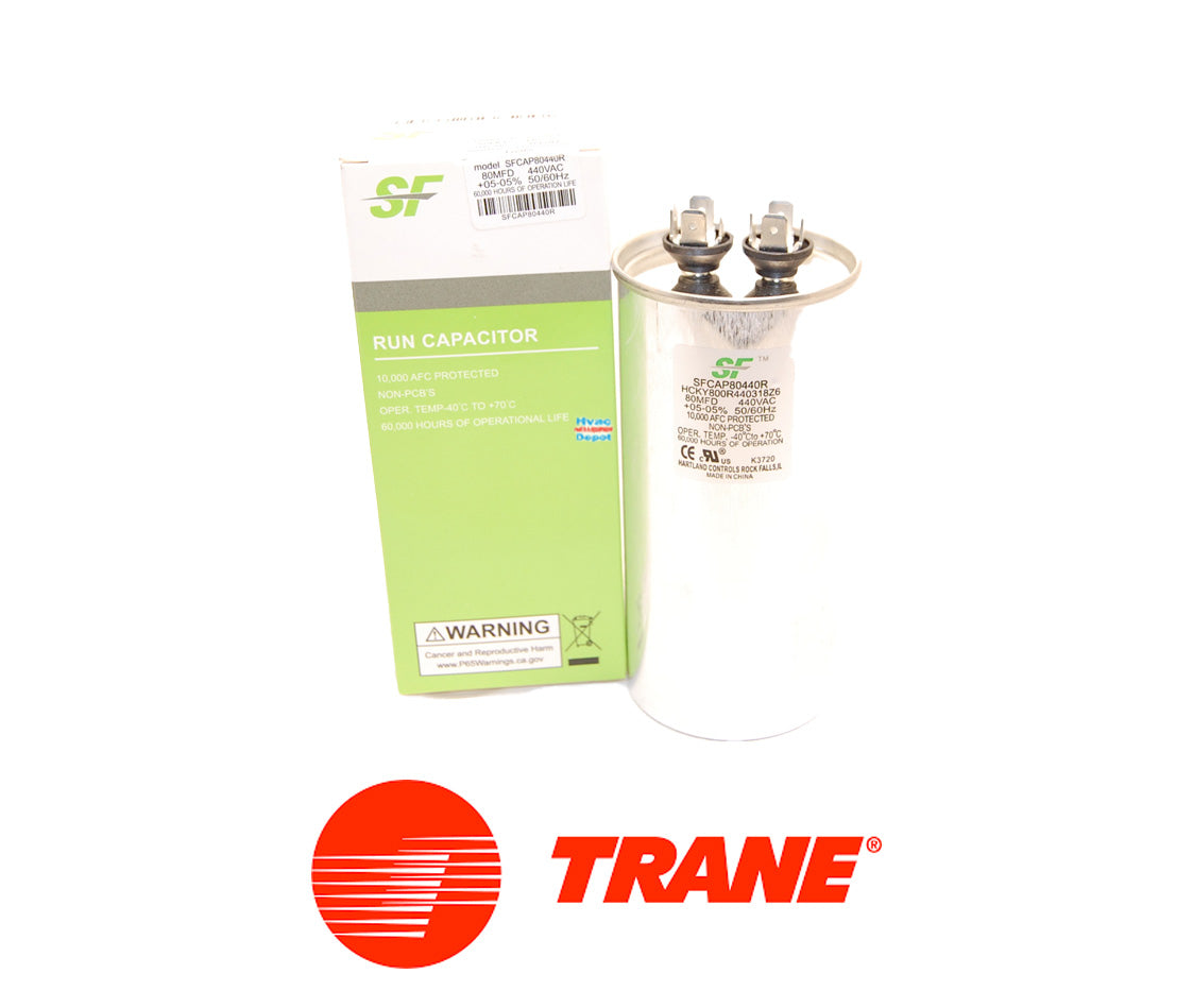Genuine HVAC 80 MFD 370/440V Capacitor Trane SFCAP80440R Round Run Capacitor