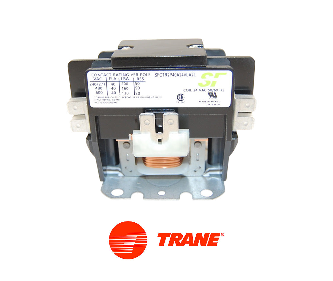 Trane SFCTR2P40A24VLA2L Contactor – 2 Pole, 40 Amp, 24VAC, Lug Terminals, A2L Compatible