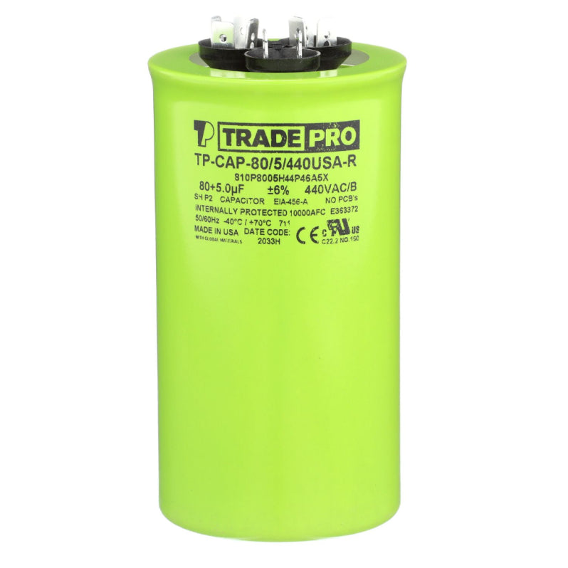 TRADEPRO TP-CAP-80/5/440USAR Dual Round Run Capacitor 80/5 MFD 370/440V Made in USA