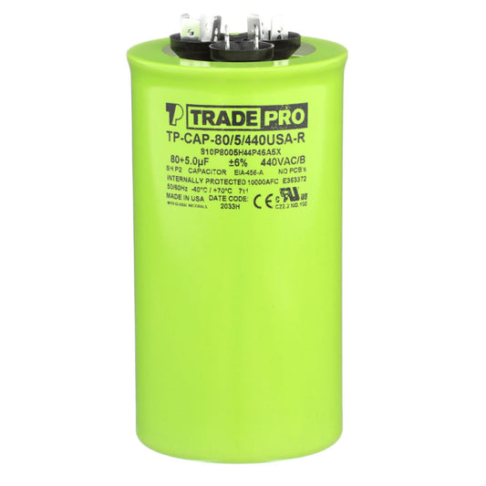 TRADEPRO TP-CAP-80/5/440USAR Dual Round Run Capacitor 80/5 MFD 370/440V Made in USA
