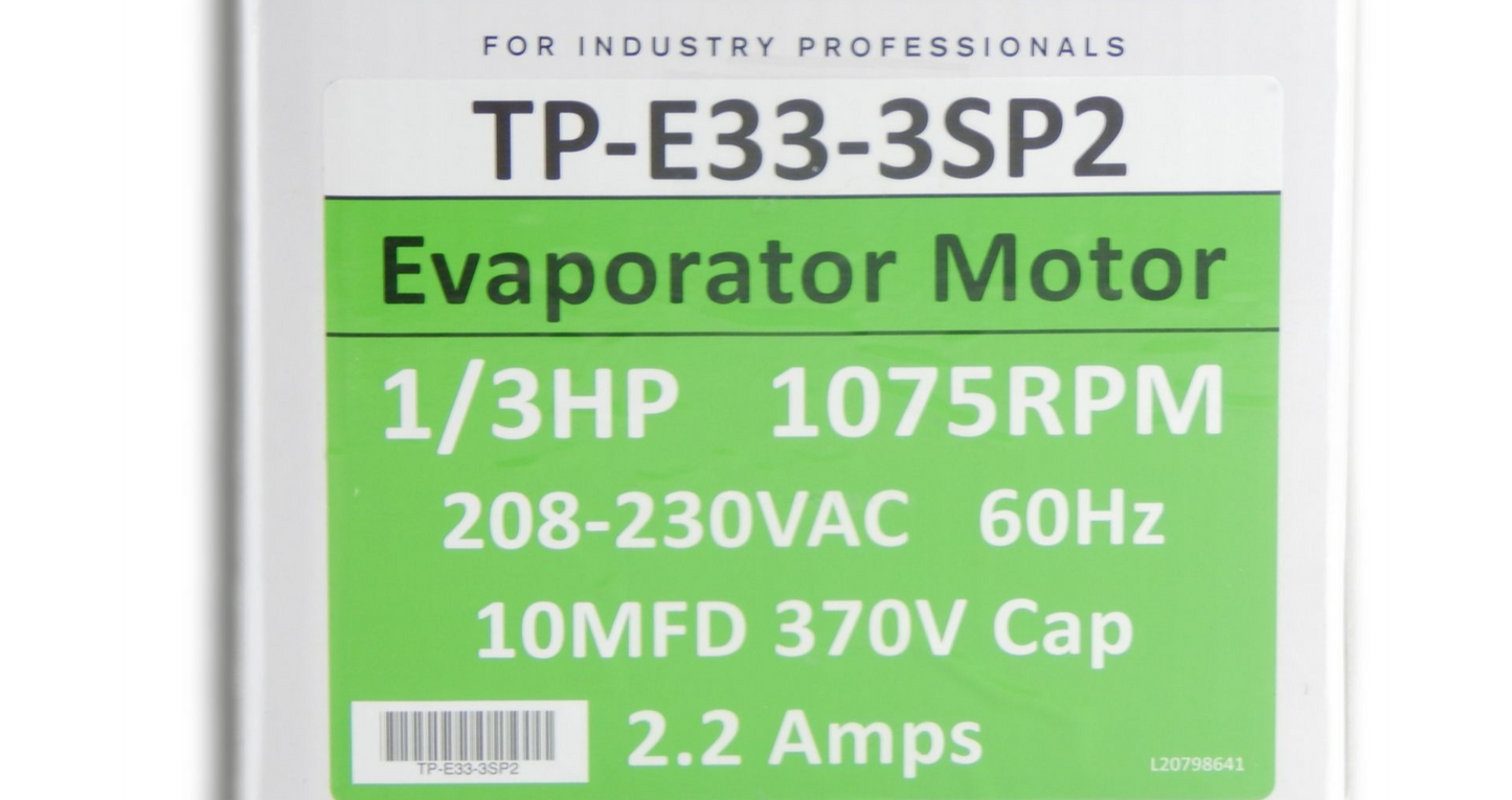 TP-E33-3SP2 - 1/3 Horsepower Evaporator Motor - 3 Speed, 1075 RPM, 230 Volt