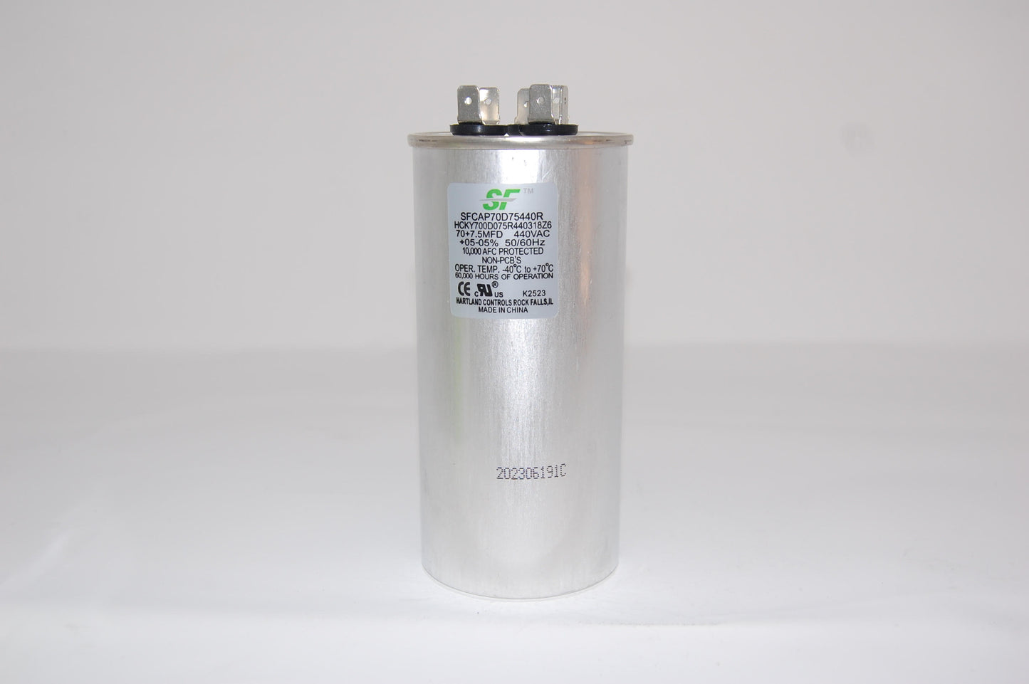 Capacitor; 70+7.5MFD 370/440V Round Run Capacitor