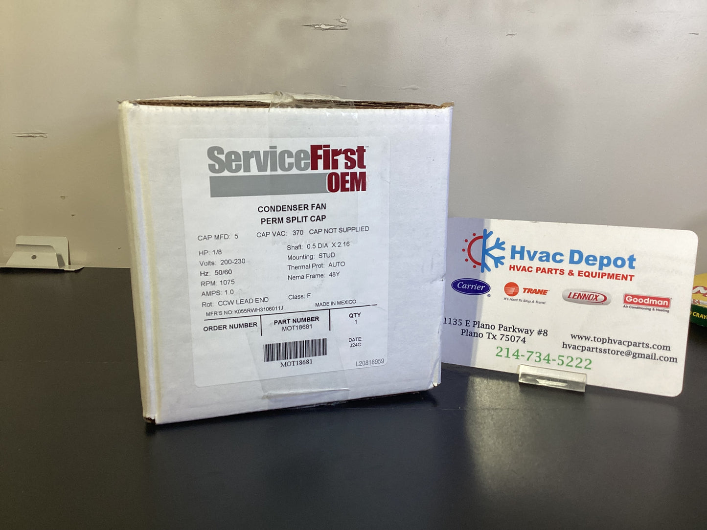 MOT18681 Trane Condenser Motor K55HXRWH-3106 1/8 HP, 200-230V, 48 FRAME, 1075 RPM