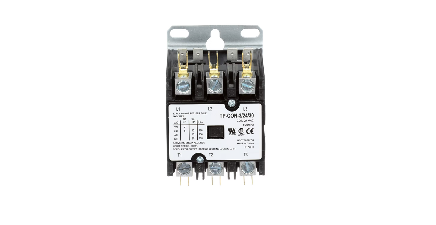 TP-CON-3/24/30 - Contactor - 3 Pole, 24 VAC, 30 Amp