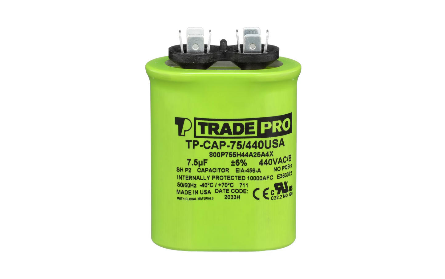 Oval Capacitor 7.5 MFD TP-CAP-7.5/440USA
