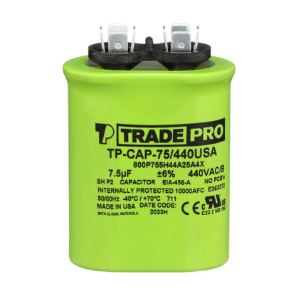 TRADEPRO TP-CAP-7.5/440USA Oval Run Capacitor | 7.5 MFD 440V Made in USA