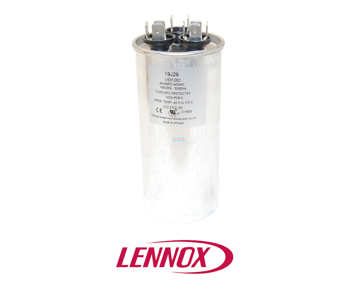 FirstChoice 19J29 Dual Run Capacitor – 45/5 MFD, 440 VAC, Round Lennox