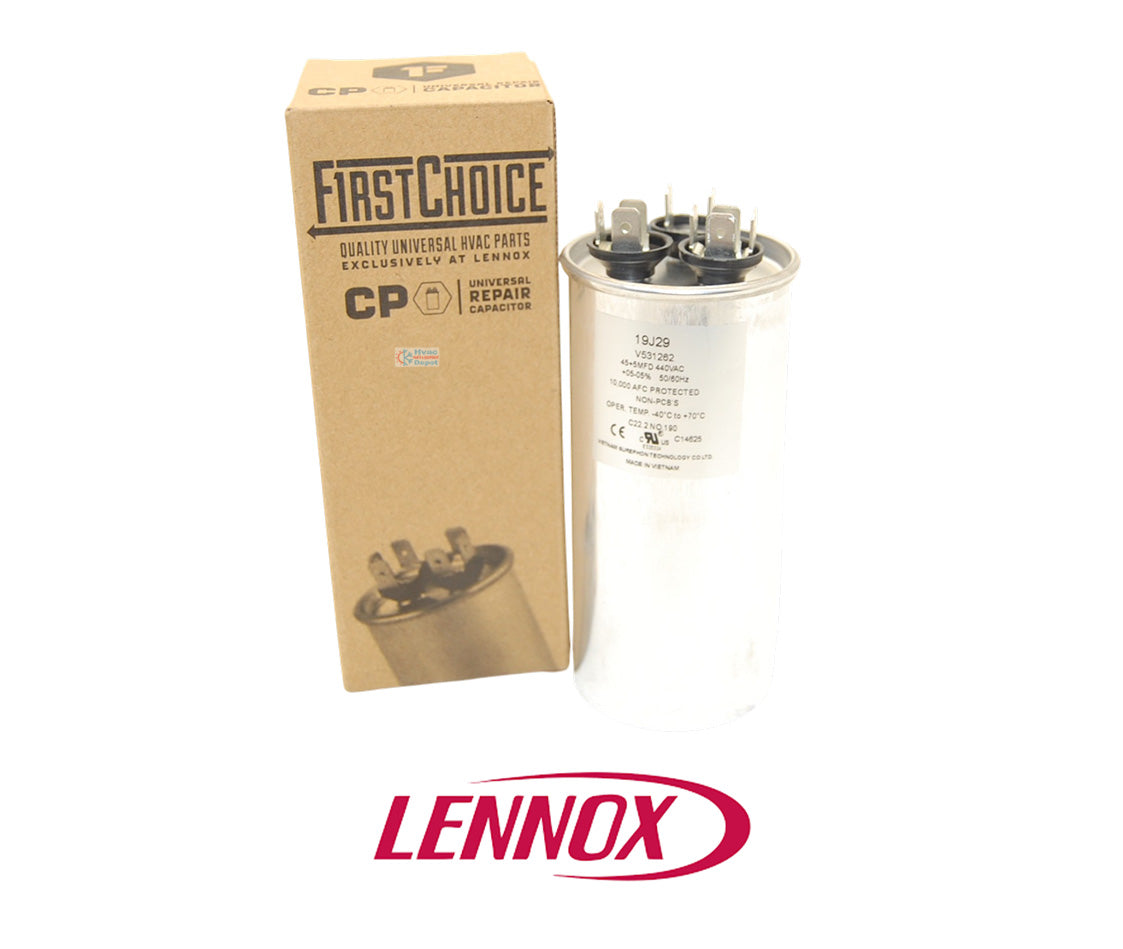 FirstChoice 19J29 Dual Run Capacitor – 45/5 MFD, 440 VAC, Round Lennox