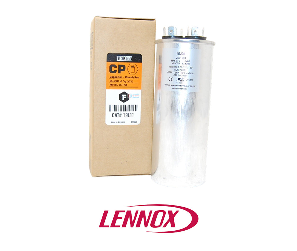 Lennox 19J31 Dual Run Capacitor – 55/5 MFD, 440 VAC, Round