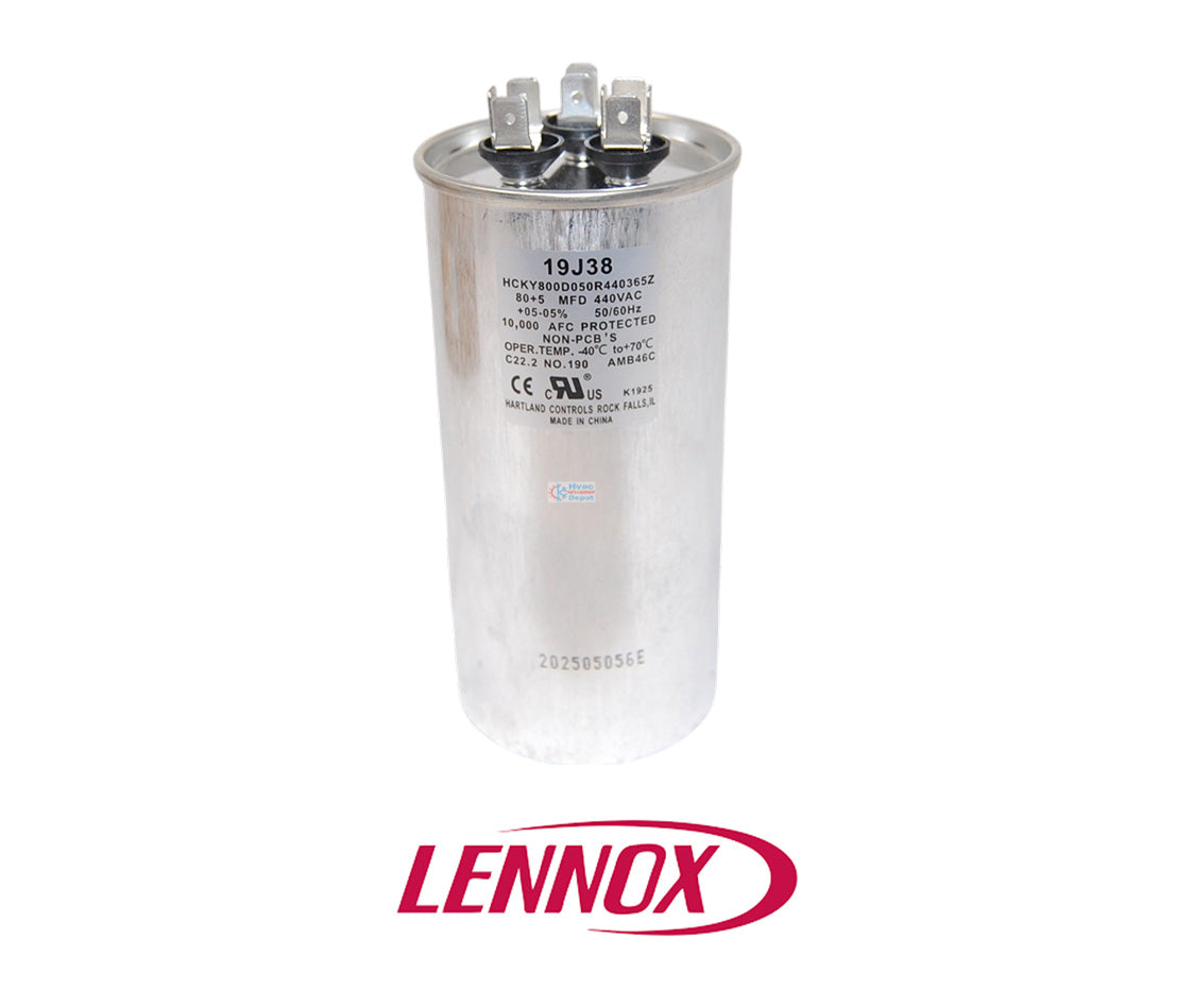 FirstChoice 19J38 Dual Run Capacitor – 80/5 MFD, 440 VAC, Round Lennox