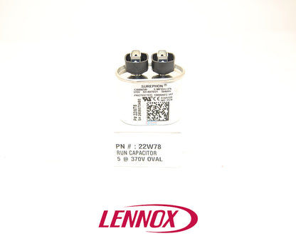 Lennox 1100600-01 Run Capacitor – 5 MFD, 370V, Oval – Cat # 22W78