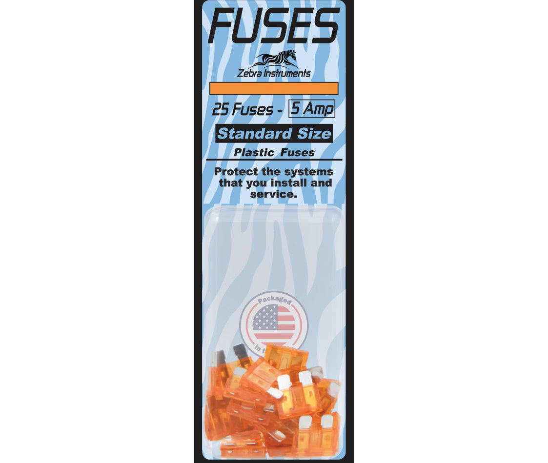ZEBRA Fuses, 5 Amp, Blade Type, Automotive (25 Pack)