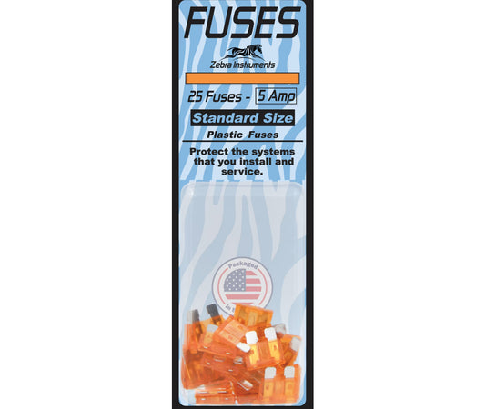 ZEBRA Fuses, 5 Amp, Blade Type, Automotive (25 Pack)