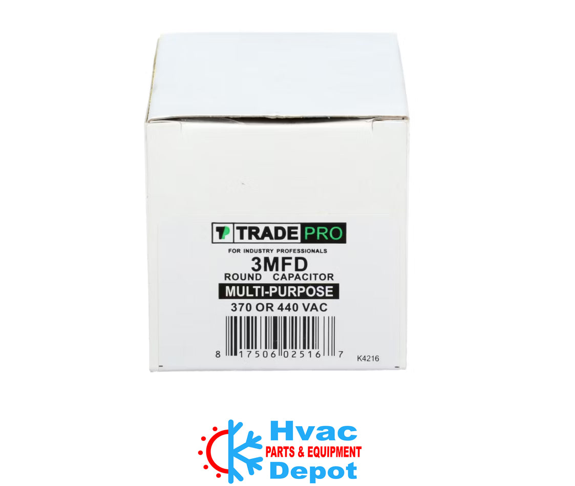 Run Capacitor, 3/440 VAC, Oval