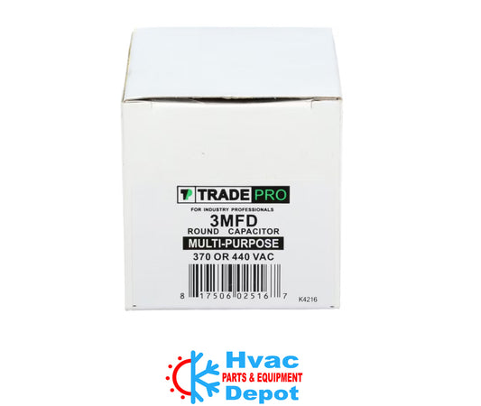 Run Capacitor, 3/440 VAC, Oval
