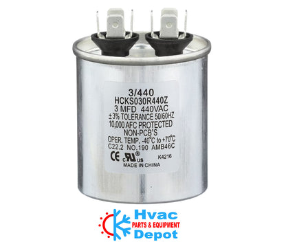 Run Capacitor, 3/440 VAC, Oval