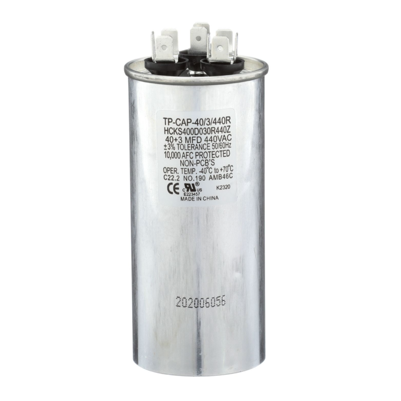 Run Capacitor, 40/3/440 VAC, Round, Dual Rated