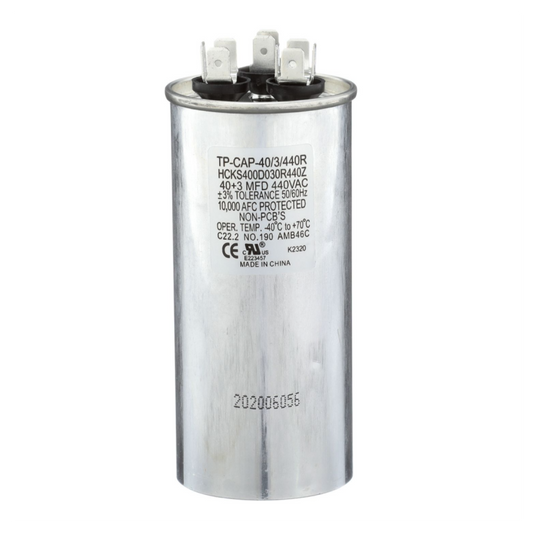 Run Capacitor, 40/3/440 VAC, Round, Dual Rated