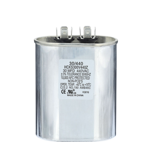 Run Capacitor, 30/440 VAC, Oval