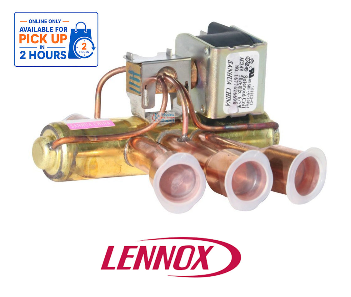 Lennox 34W44 / 100145-07 OEM Reversing Valve – 1/2" x 3/4", 24 VAC Solenoid, Heat Pump Valve