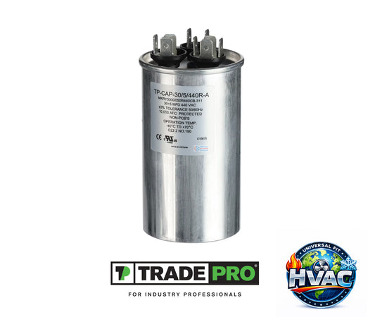 TRADEPRO TP-CAP-30/5/440R-A Dual Run Capacitor - 30+5 MFD 440 VAC Round