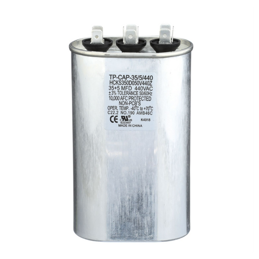 Run Capacitor, 35/5/440 VAC, Oval, Dual Rated