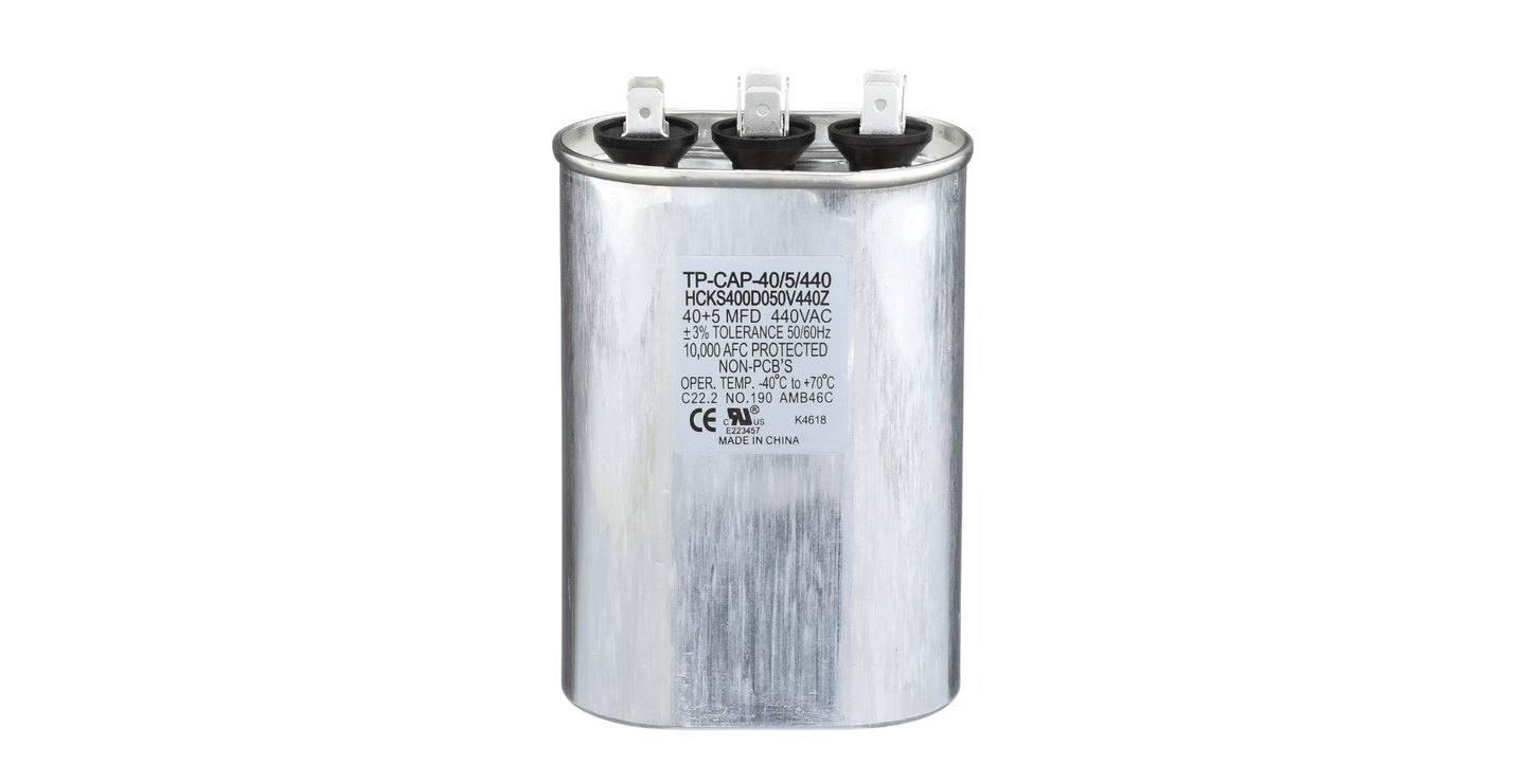 Run Capacitor, 40/5/440 VAC, Oval, Dual Rated
