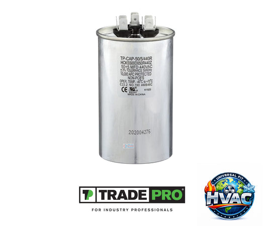 TRADEPRO® TP-CAP-50/5/440 Dual Run Capacitor – 50 + 5 MFD 440 VAC Round