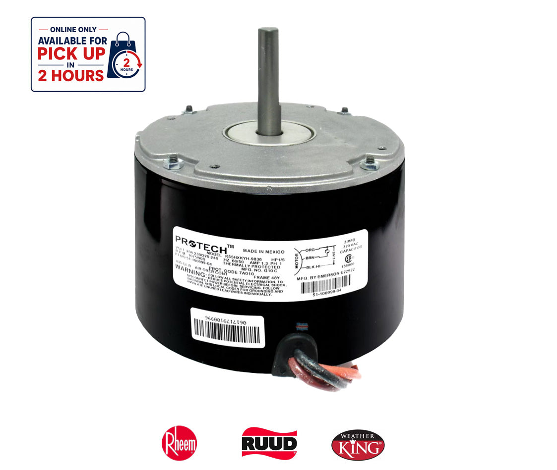 Rheem PROTECH™ 51-100999-04 - Condenser Motor - 1/5 HP 208-230V 1075 RPM