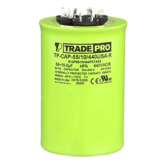 Round Capacitor, 55/10/440V- USA Made