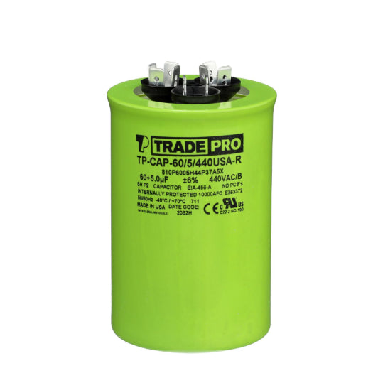 Run Capacitor, 60/5/440 VAC, Round, Dual Rated
