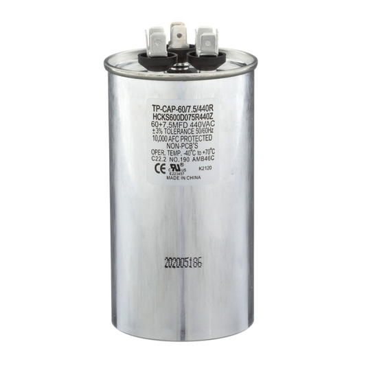Run Capacitor, 60/7.5/440 VAC, Round