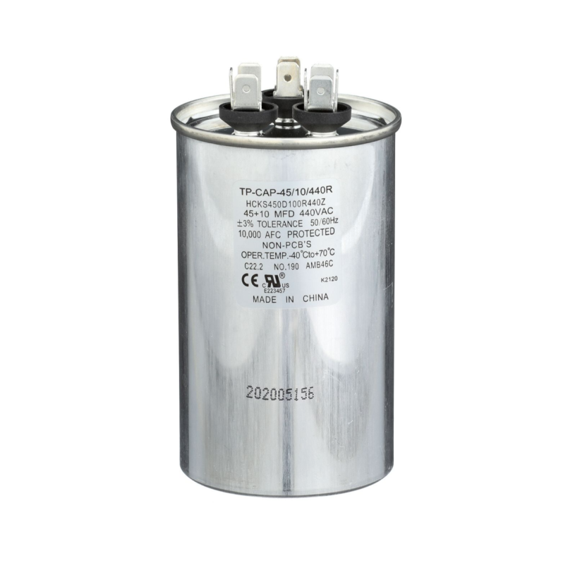 Run Capacitor, 45/10/440 VAC, Round, Dual Rated