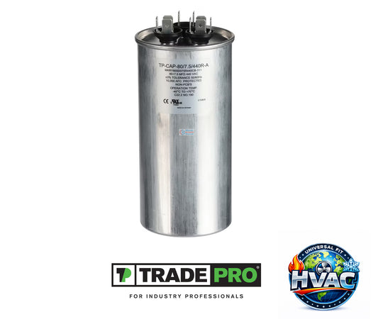 TRADEPRO TP-CAP-80/7.5/440R-A - Dual Run Capacitor 80+7.5 MFD 440 VAC Round