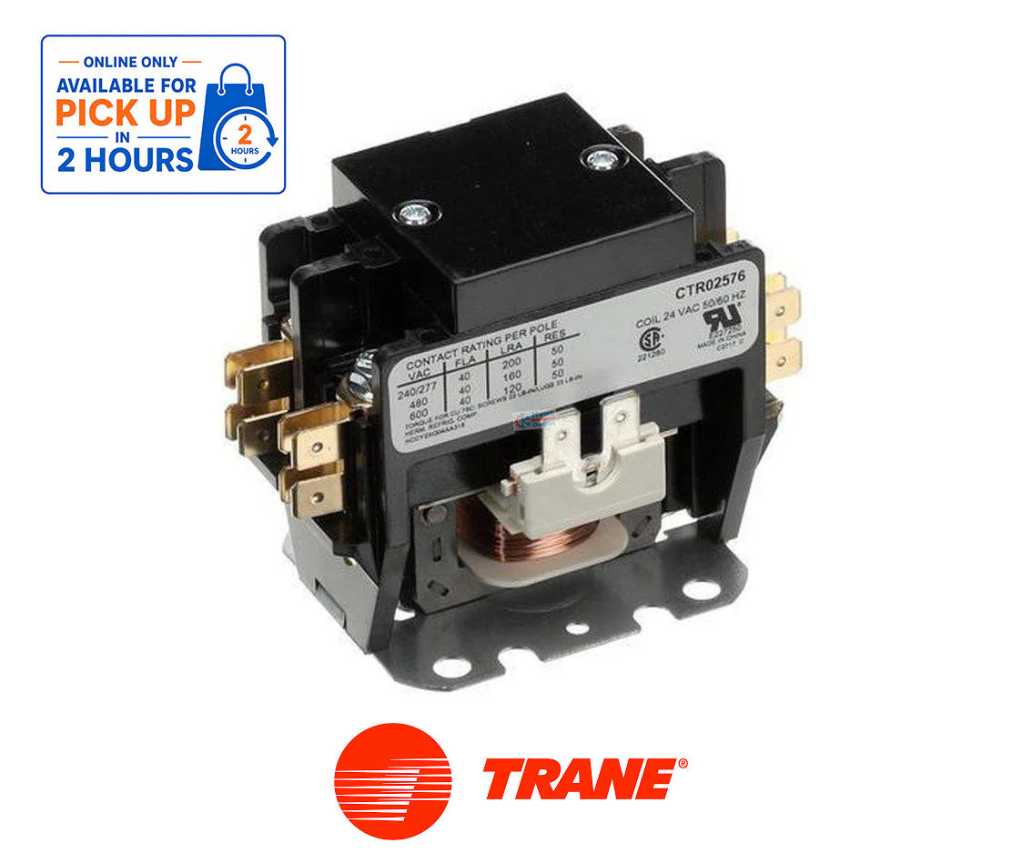 Trane / American Standard CTR02576 OEM 2-Pole HVAC Contactor – 40 Amp, 24VAC Coil, Screw Terminals, Non-A2L Compatible