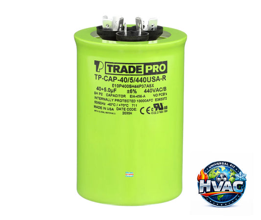 Protech 43-25133-44 Capacitor Replacement – TRADEPRO® TP-CAP-40/5/440USA-R Round Dual Run Capacitor – Genuine OEM 40+5 MFD 440/370V USA-Made Capacitor
