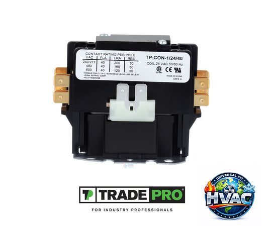 TRADEPRO TP-CON-1/24/40 – 1 Pole Contactor with Shunt – 24 VAC – 40 Amp