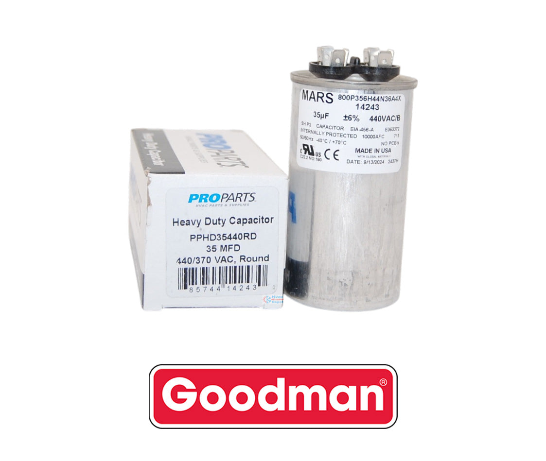 Goodman PROPARTS PPHD35440OV Heavy Duty Run Capacitor – 35 MFD, 440 VAC, Oval