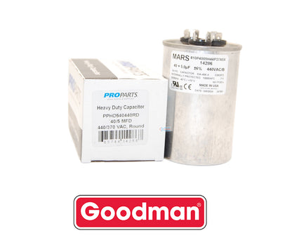 Goodman PROPARTS PPHD540440RD Heavy Duty Dual Run Capacitor – 40 + 5 MFD, 440 VAC, Round