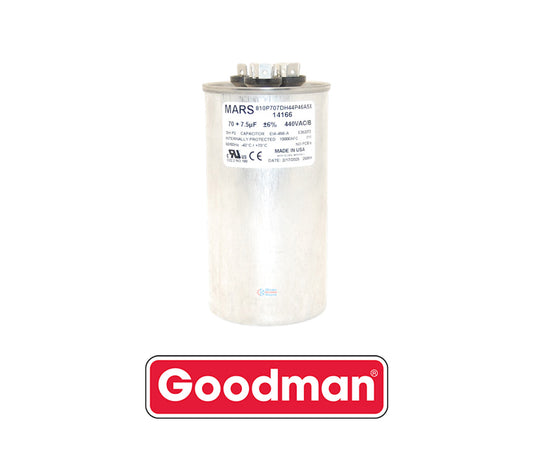 Goodman PROPARTS PPHD7570440RD Heavy Duty Dual Run Capacitor – 70 + 7.5 MFD, 440 VAC, Round
