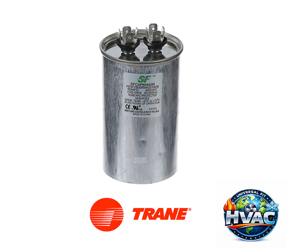 Trane SFCAP60440R Round Run Capacitor – 60 MFD 370/440 VAC Single Run Capacitor
