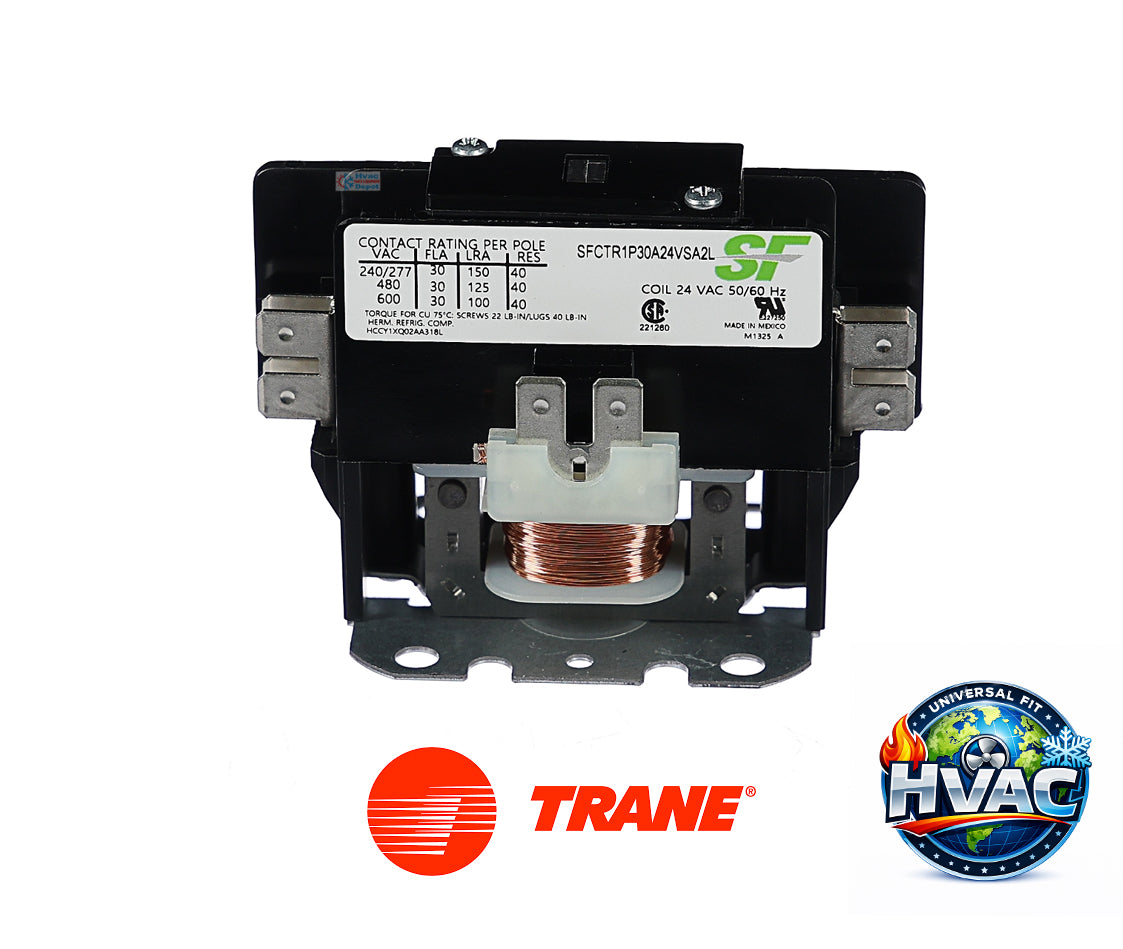 Trane Service First SFCTR1P30A24VSA2L Contactor 1P 30A 24VAC Screw Terminals A2L OEM Replacement