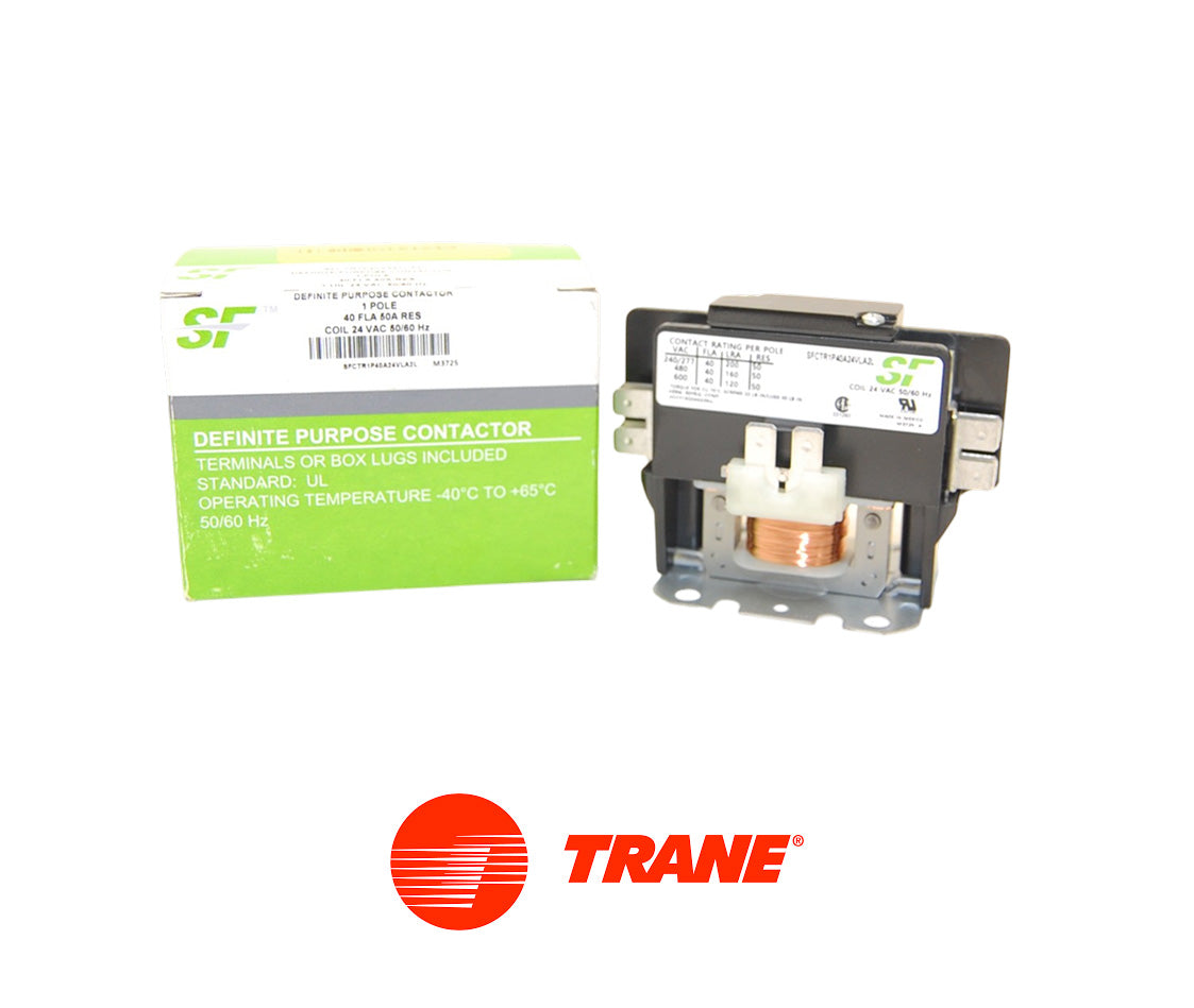 Trane SFCTR1P40A24VSA2L Contactor – 1 Pole, 40 Amp, 24VAC, Screw Terminals, A2L Compatible