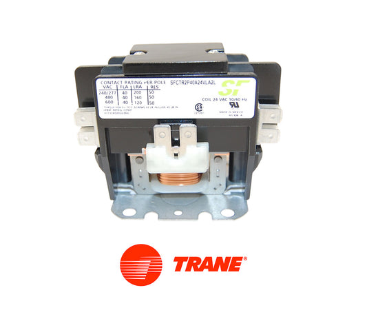 Trane SFCTR2P40A24VLA2L Contactor – 2 Pole, 40 Amp, 24VAC, Lug Terminals, A2L Compatible