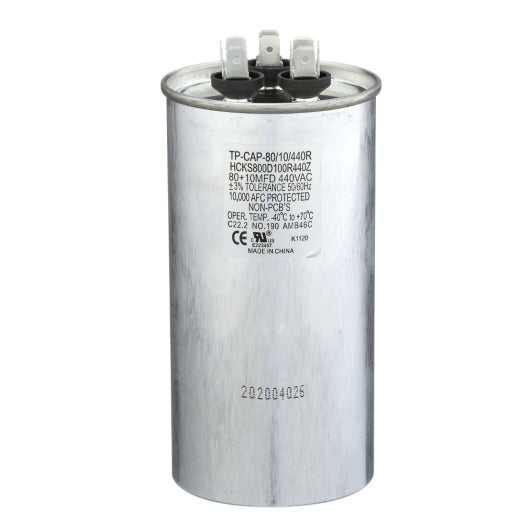 Dual Run Capacitor, 80/10/440 VAC, Round, Dual Rated