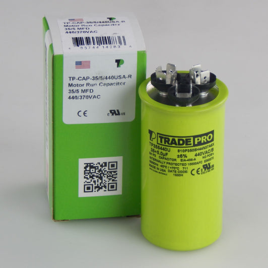 Run Capacitor, 35/5/440 VAC, Round, Dual Rated