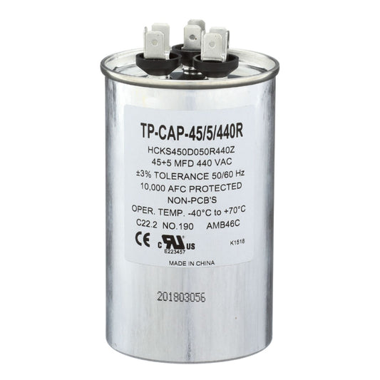 Run Capacitor, 45/5/440 VAC, Round, Dual